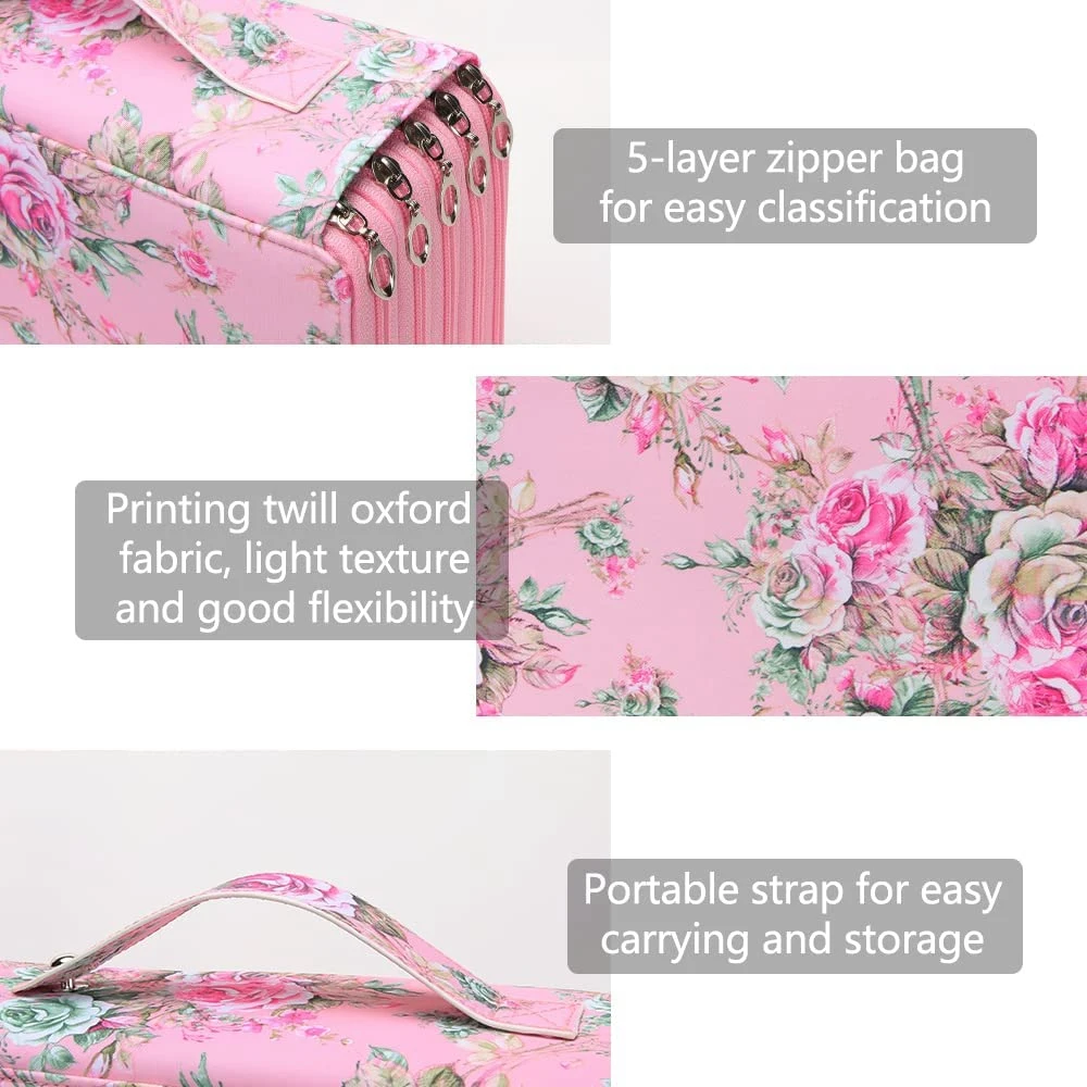 

Popular 252 Slots Pencil Holder with Zipper Closure Twill Fabric Large Capacity Pencil Box Marker Case Organizer, Pink Rose