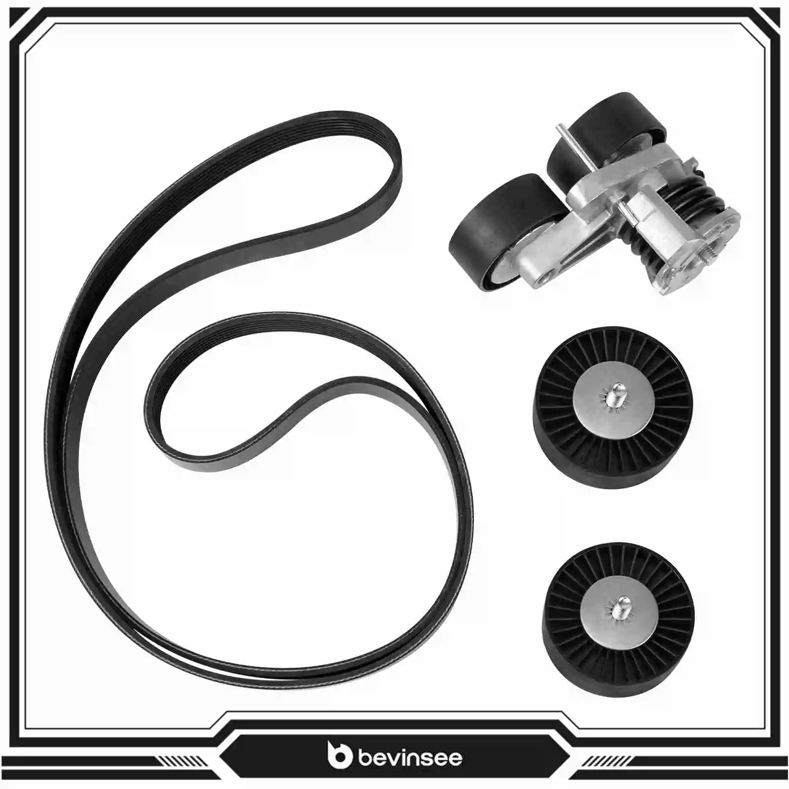 

BEVINSEE Serpentine Drive Belt & Idler Pulley &Tensioner Kit For BMW N54 E90 E92 E93 E91 E82 E88 335i 335is 335xi 135i 2005-2010