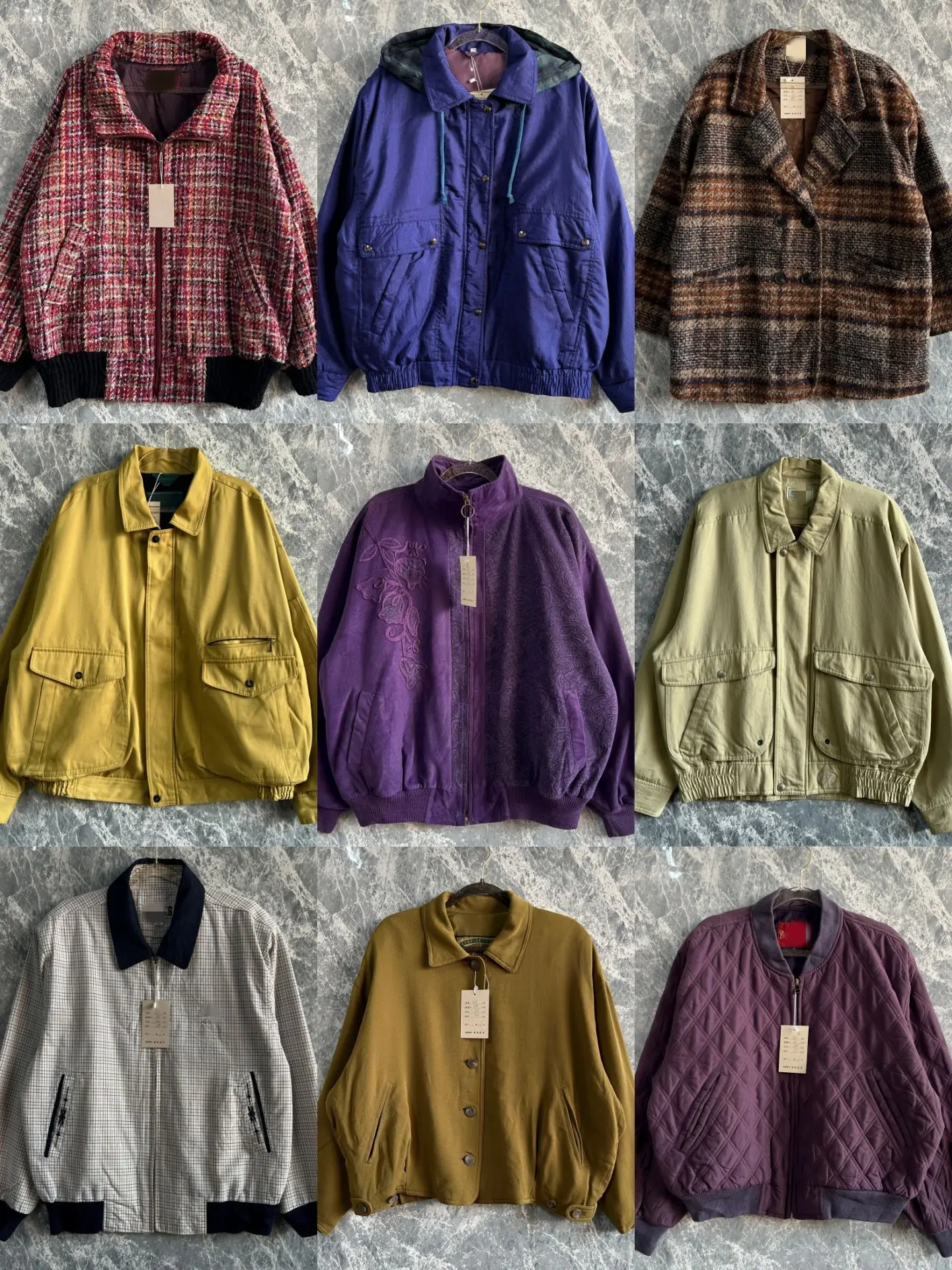 Vintage Harlan Jaet Ame Kajie Hong Kong Sle Men's Women's Dad Coat Loose Fit Multi Kets Polyester Fiber Long Sve Zi...