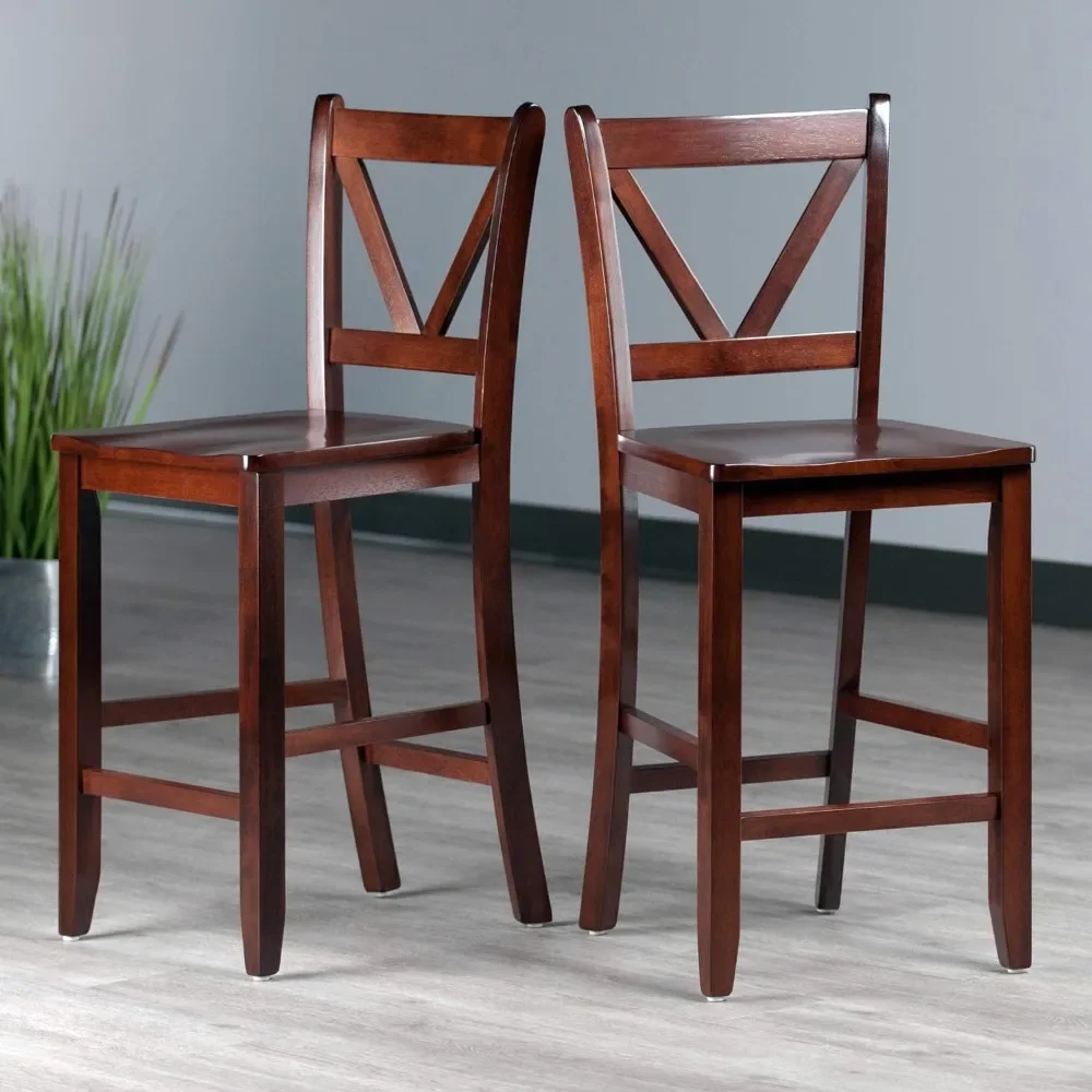 

24-Inch Chairs for Kitchen Bar Stools Wood Victor 2-Piece V-Back Counter Stools Brown Living Room Chairs Chair Stool Home