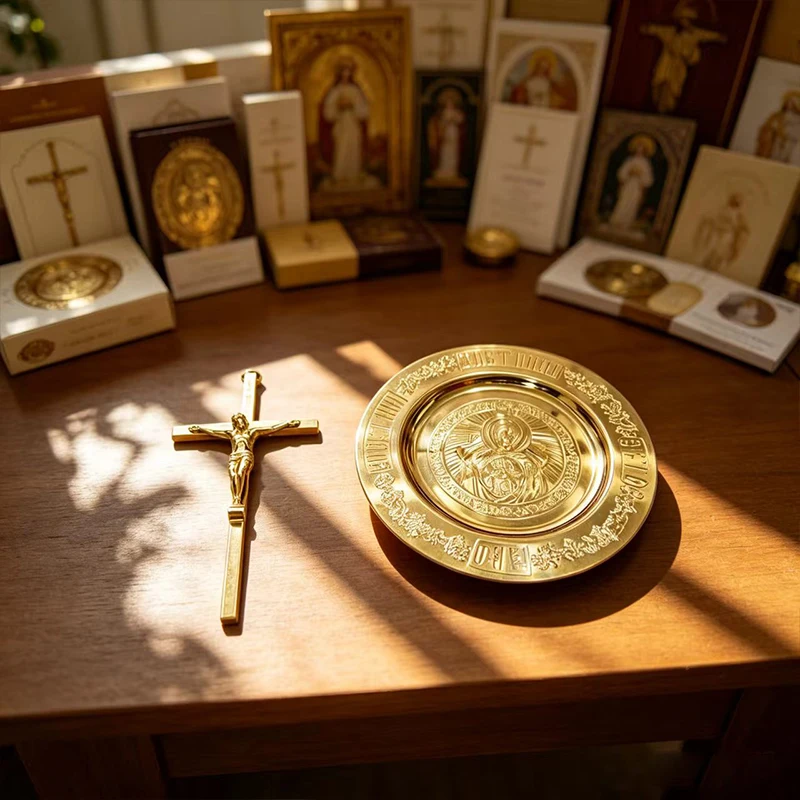 New Religious Gift Metal Jesus Cross Crucifix 15cm with Holy Icon Plate Gold Silver Orthodox Catholic Church Decoration Baptism