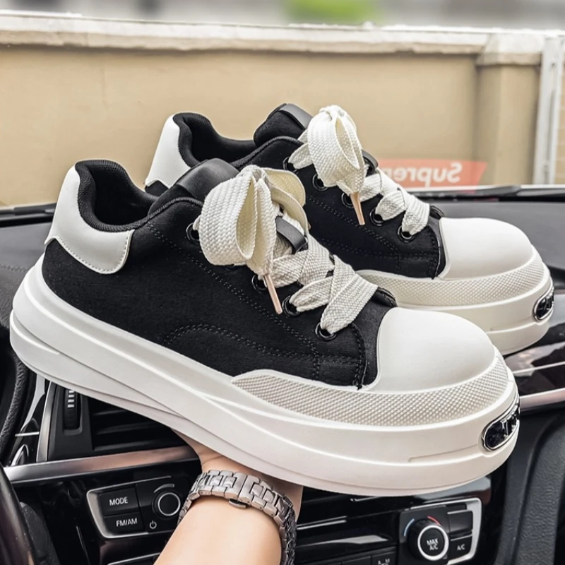 

YUYIN Men Casual Platform Sneakers Wide Toe Heightening Leather Surface Derby Shoes Four Season Wear Resistant Zapatillas Hombre