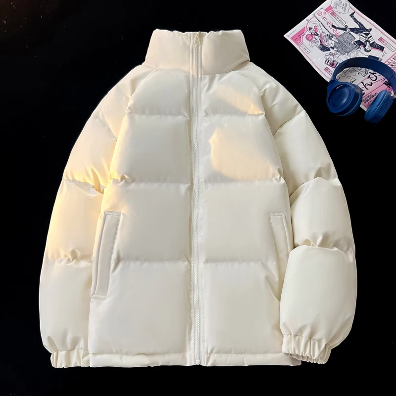 

Сплошной цвет, зимняя куртка на молнии с воротником-стойкой, мужская и женская теплая хлопковая куртка для хлеба, ветрозащитный плащ