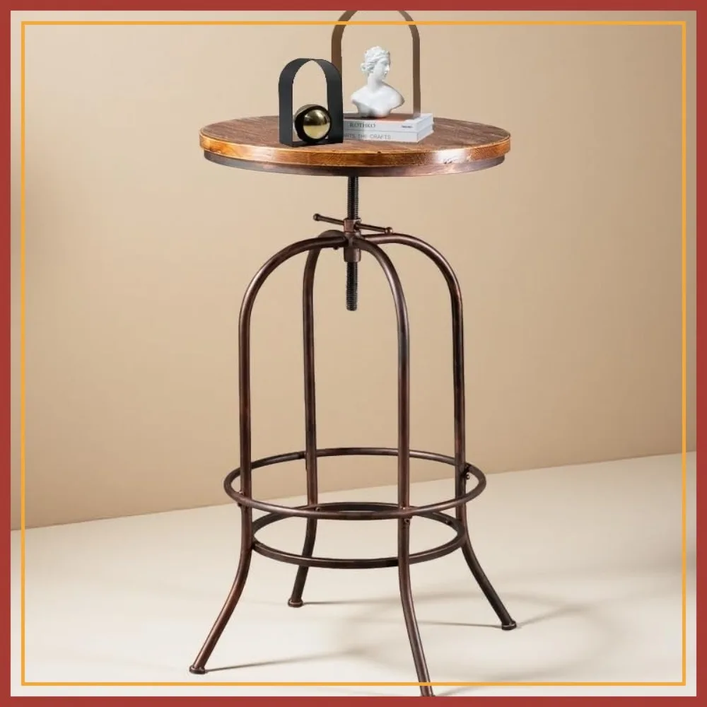 

Industrial Style Swivel Bar Table, Height Adjustable 37.4-45.3in, Pub Table with Footrest