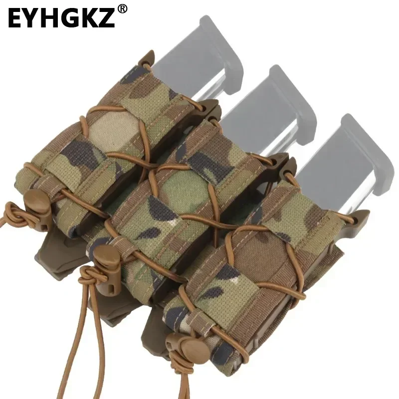 EYHGKZ Hunting 9mm Magazine Pouch Tiger Type Short Triple Quick Pull Mag Wargame Molle System Accessories Flashlight Waist Bag