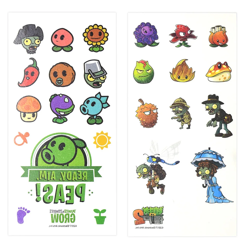 Plants Vs. Zombies Peripheral Toys Tattoo Sticker Anime Figure Sunflower Chomper Zombie Stickers Christmas Gift for Children