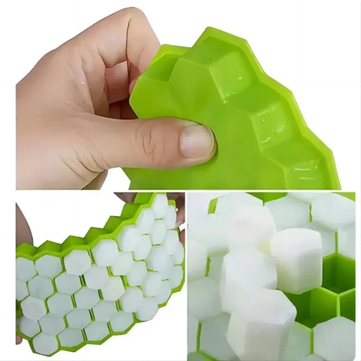 37-Cavity Honeycomb Silicone Ice Cube Tray, Food-Grade Easy-Release with Removable Lid for Iced Coffee Cold Drinks (Blue/Green)