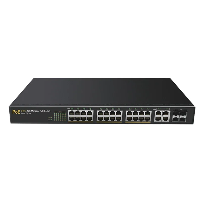 300W 24 ports POE + 4 gigabit uplink port + 4 SFP fiber optic ethernet switch