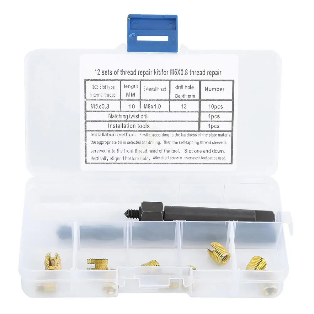 

12Pcs M3 M4 M5 M6 M8 Carbon Steel Thread Repair Tool Set Screw Bushing Sleeve Helicoil Insert Kit for Thread Recovery