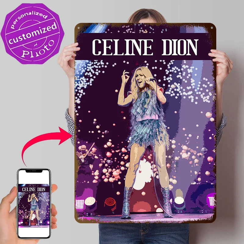 Celine Dion Personalized 3D Textured Metal Poster Wall Art Vintage Tin Signs for Desk Decor Room Article Decoration Gaming House