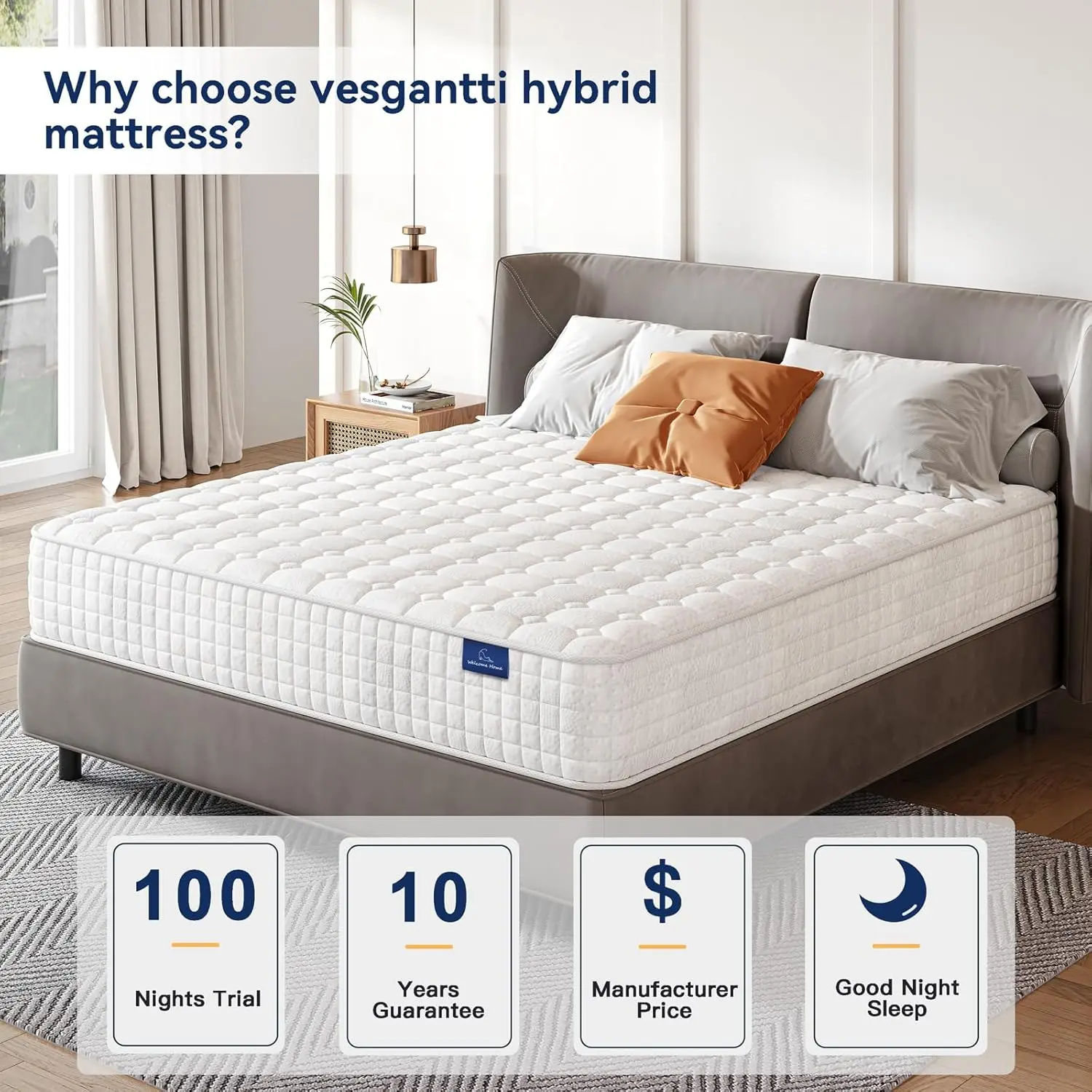 Matelas jumeau hybride multicouche de 8 pouces, plusieurs styles TAN& disponibles, design ergonomique avec mousse à mémoire de forme et ressort de poche