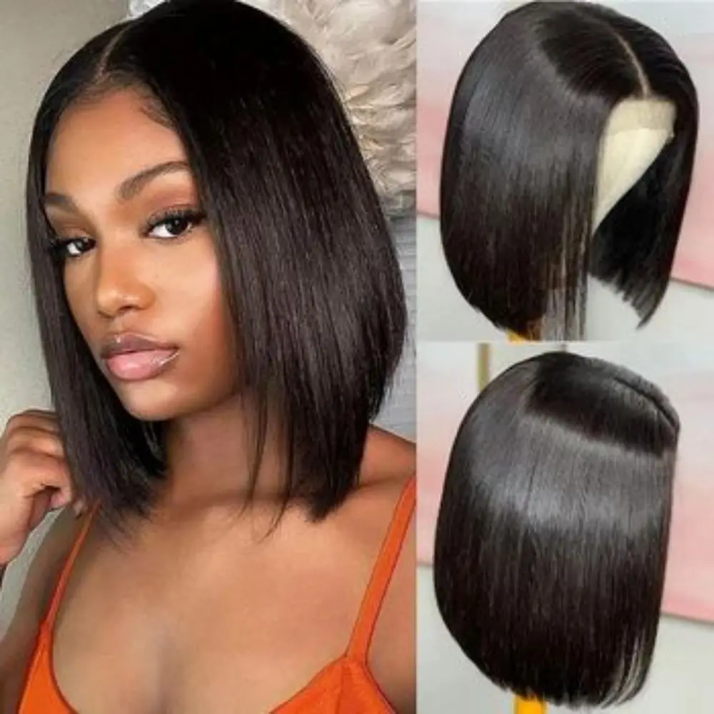 Straight Short Bob Wig 13x4 Lace Frontal Human Hair Wigs Pre Plucked Natural Color 4x4 Lace Part Lace Closure Wig For Women