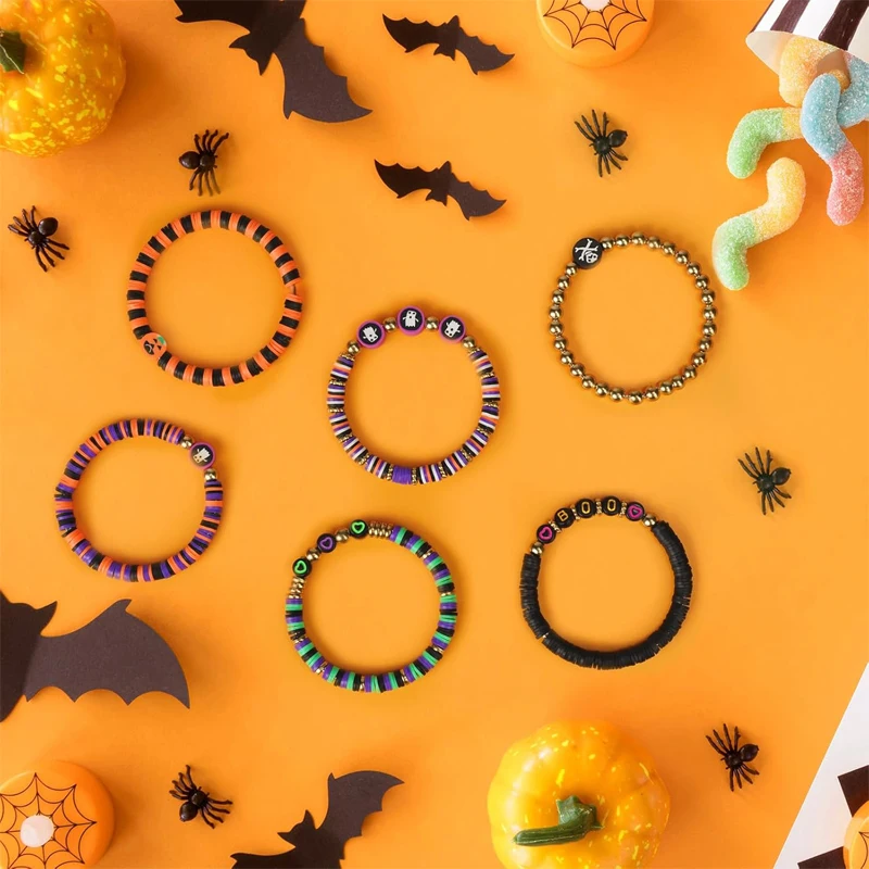 1Box Halloween Style Clay Beads and Black Letter Beads Kit Bracelet Making Kit for Friendship Bracelet Making Diy Supplies