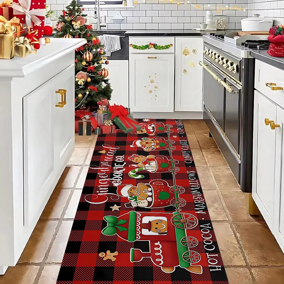 VIKAMA  1/2pc Christmas Flannel Rug For Kitchen Bathroom, Entrance Hall And Shower Room - Easy To Clean Floor Mat For Home Decor