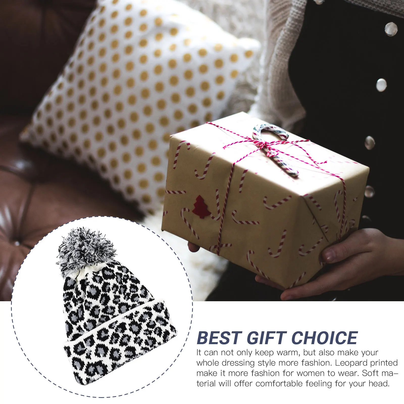 暖かいニットビーニーヒョウ柄ソフト肌に優しい女性のための冬秋ファッションウールキャップ屋外クリスマスパーティー使用