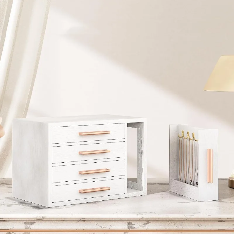

Jewelry Box for Women, Wooden Jewelry Organizer with Transparent Window, 4-Layer Jewelry Organizer Box