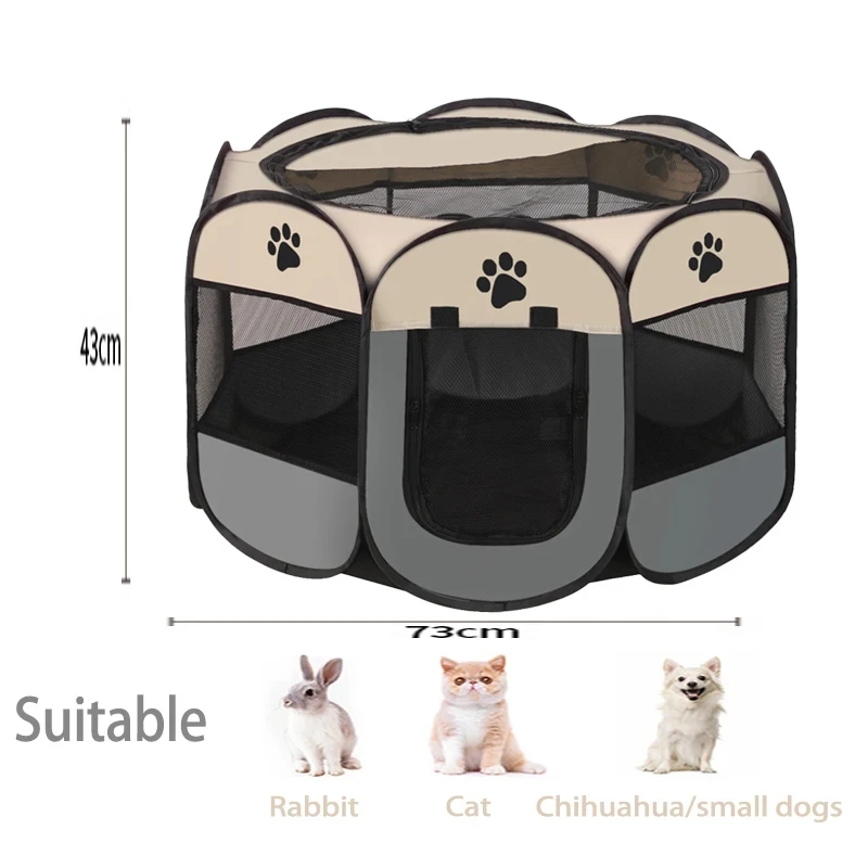 Foldable Pet Tent Durable Grip Cat House Oxford Cloth Octagonal Pet Fence Portable Outdoor Small Dog Cages Cat Fences Dog Kennel