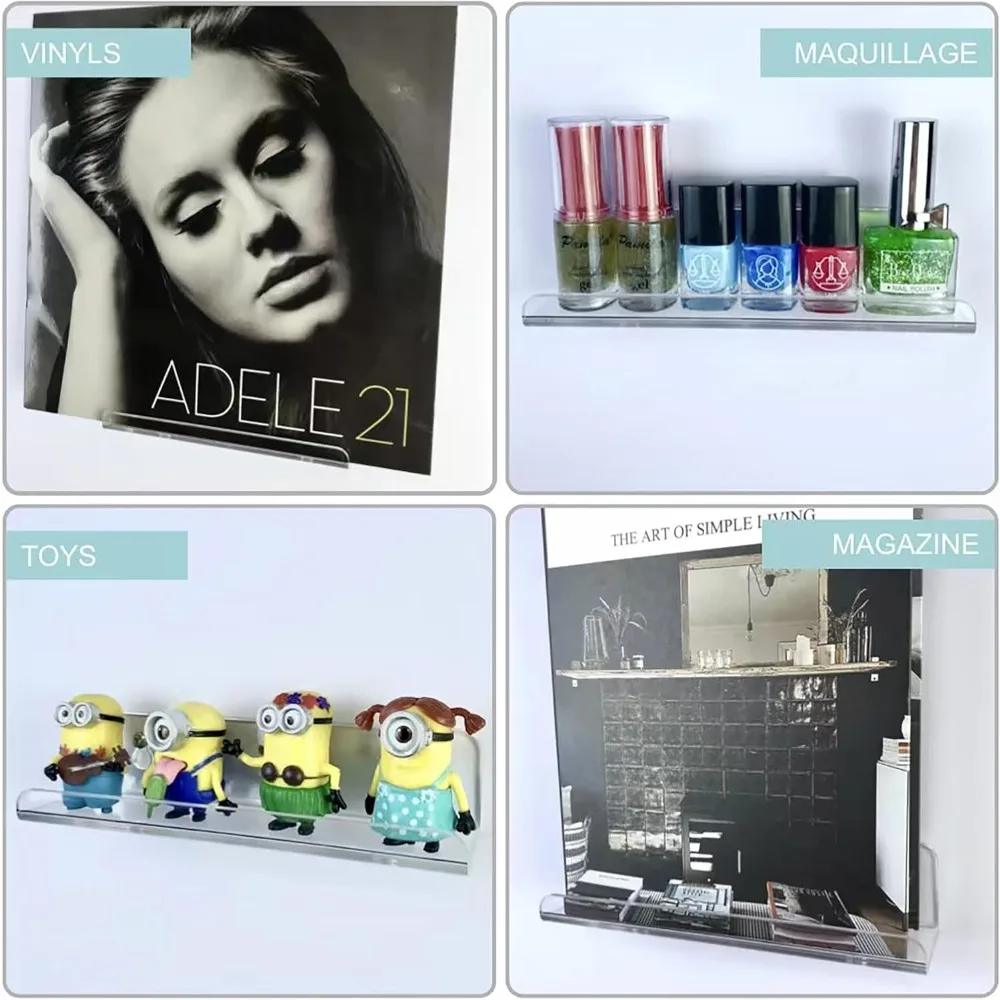 Vinyl Record Shelf Wall Mount 8Pack,7 Inch Acrylic Record Shelf,Record Wall Display, Vinyl Record Holder CD Rack,8 Pack(Clear)