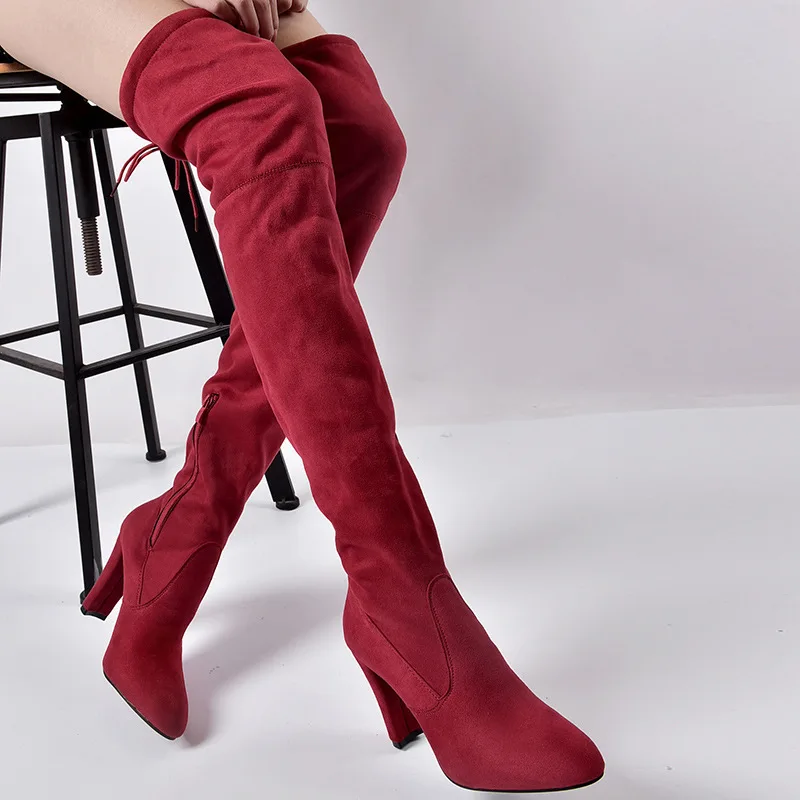 2023 Winter Over The Knee Women Boots Stretch Fabrics High Heel Slip on Shoes Pointed Toe Woman Long Boots Size 34-43 Feminino