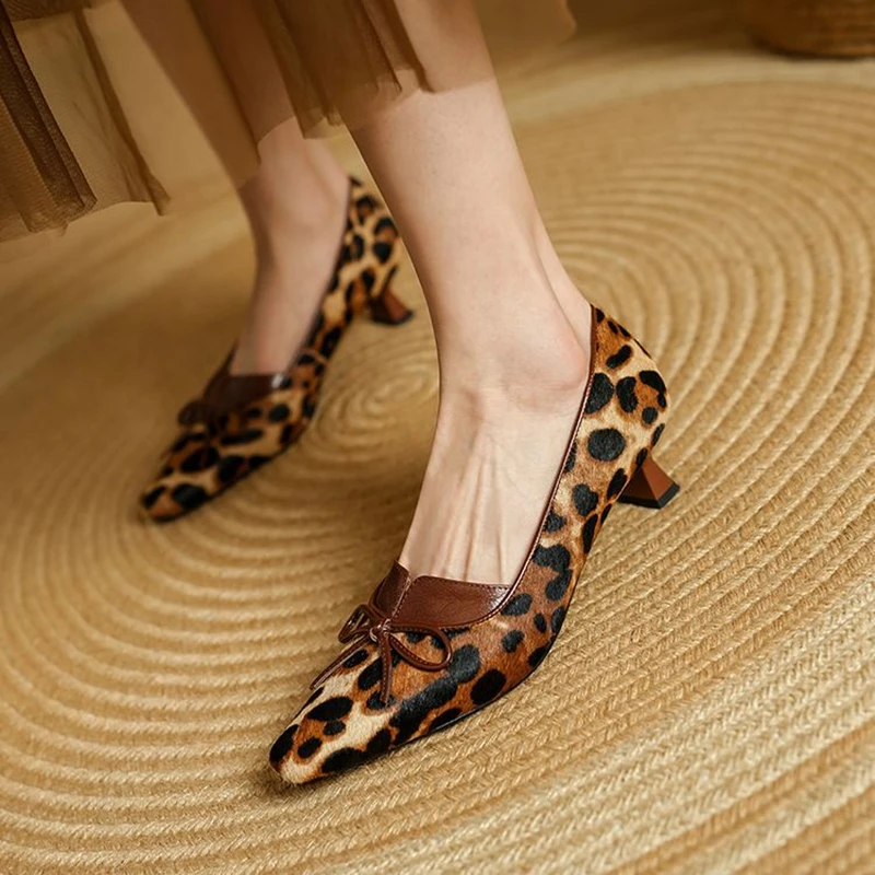 

NEW Spring/Autumn Women Pumps Horsehair Shoes for Women Square Toe Kitten Heel Shoes Slip-on Shallow Bow-knot Handmade Shoes
