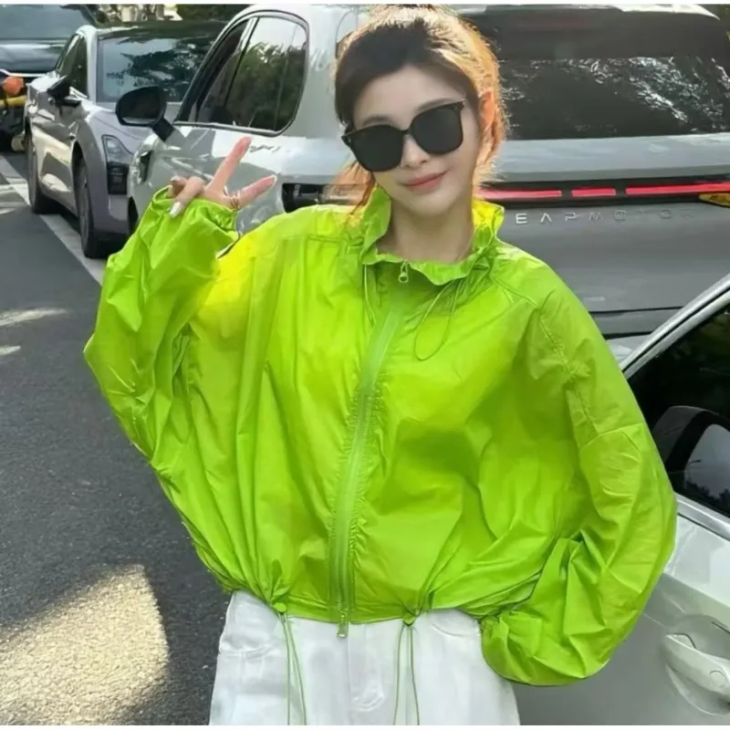 Korean-style Stand-up Collar Long-sleeved Sun-protective Jacket, Loose Coat Autumn Versatile Slimming Sun-protective Coat Women.