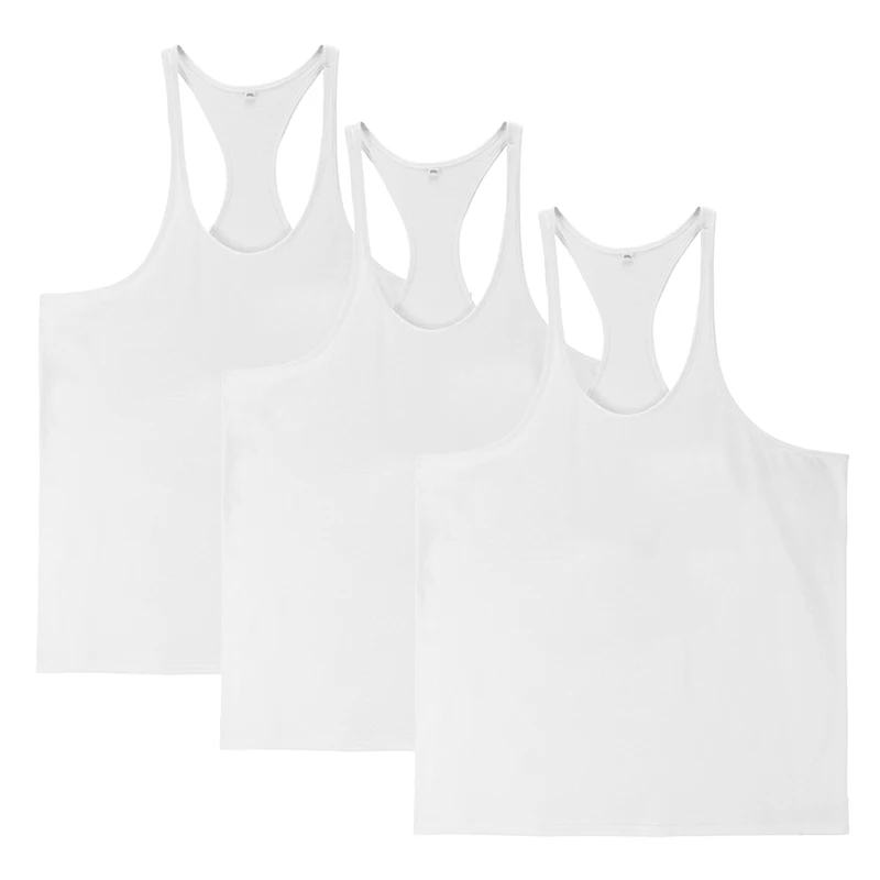 3pcs 100% Cotton Men\'s Tank Tops GYM O-neck Clothing Affordable Sleeveless Shirt for Bodybuilding Comfortable Y Back Fitness