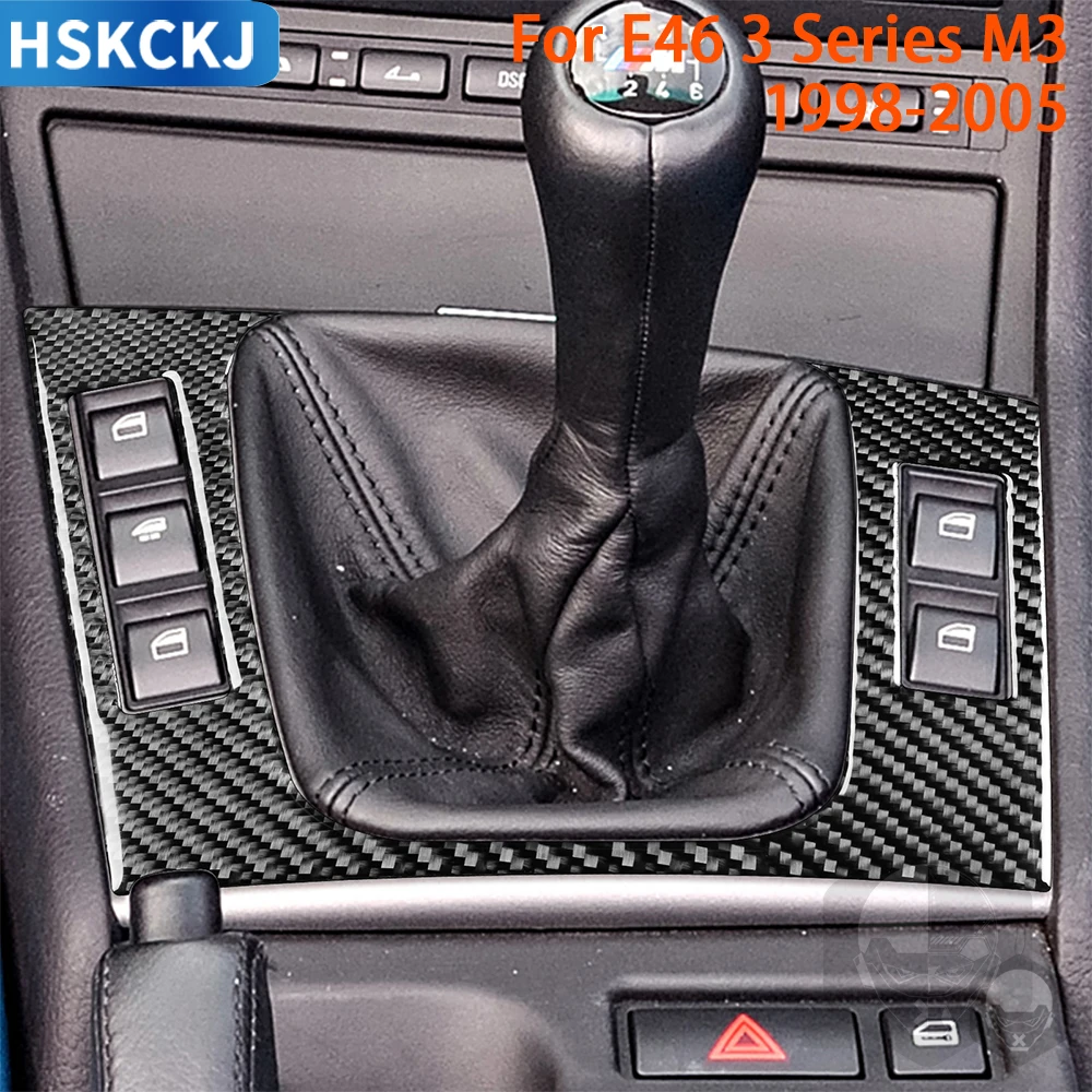 Direct Cover Sticker Gear Shift Knob Box Panel Trim Car Interior Accessories Suitable for BMW E46 1998-2005 Carbon Fiber Trim