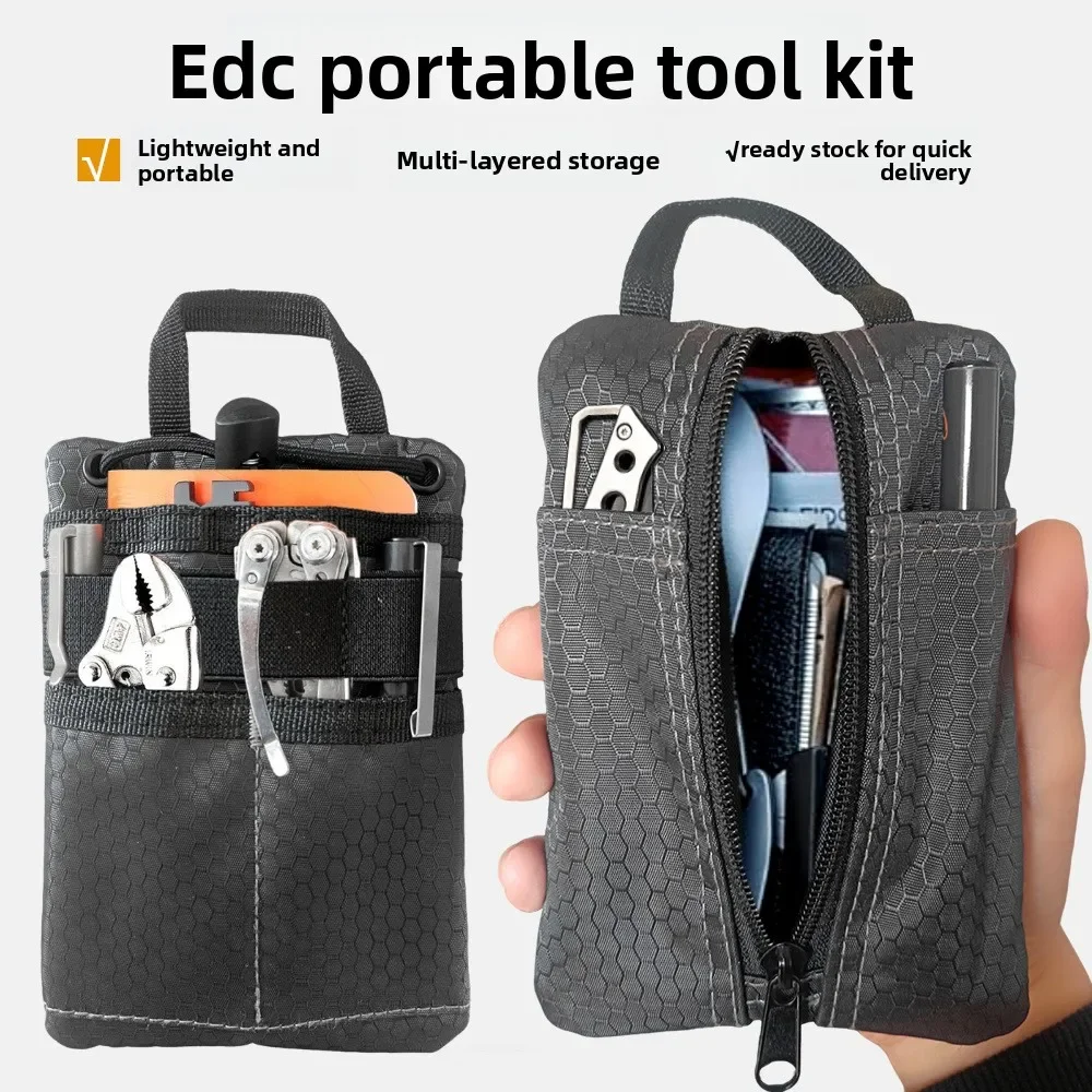 EDC Tactical Tool Pouch Kit, Multifunctional Outdoor Camping Travel Organizer Bag with Zipper Closure, Compact EDC Carry Pouc