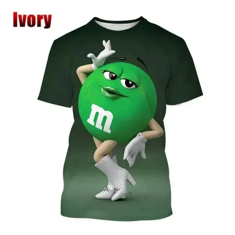 2024 New M Bean Chocolate Bean Funny Cartoon Anime Short Sleeved T-shirt for Men and Women Summer New Loose Round Neck Top