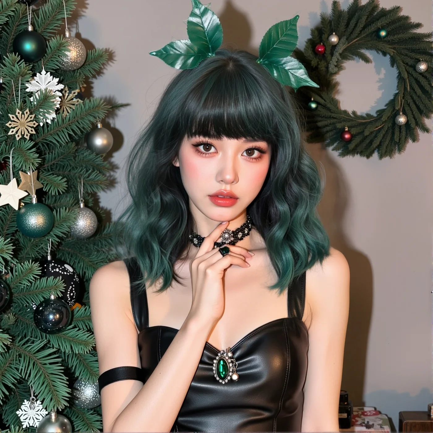 

Рождественские зеленые короткие вьющиеся синтетические парики для женщин, парик с волнистыми волосами для косплея, Лолита, термостойкие волосы с челкой