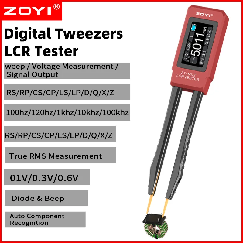ZOYI ZT-MD2 High-precision Digital Bridge Tweezers for Capacitance, Resistance, Inductance, and Voltage Measurement with Adjusta