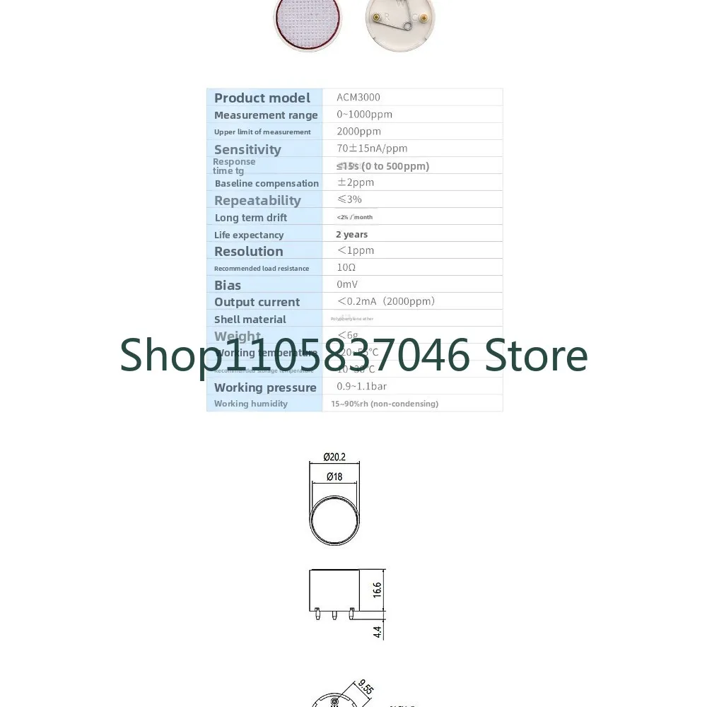 electrode electrochemical carbon monoxide concentration sensor ACM3000