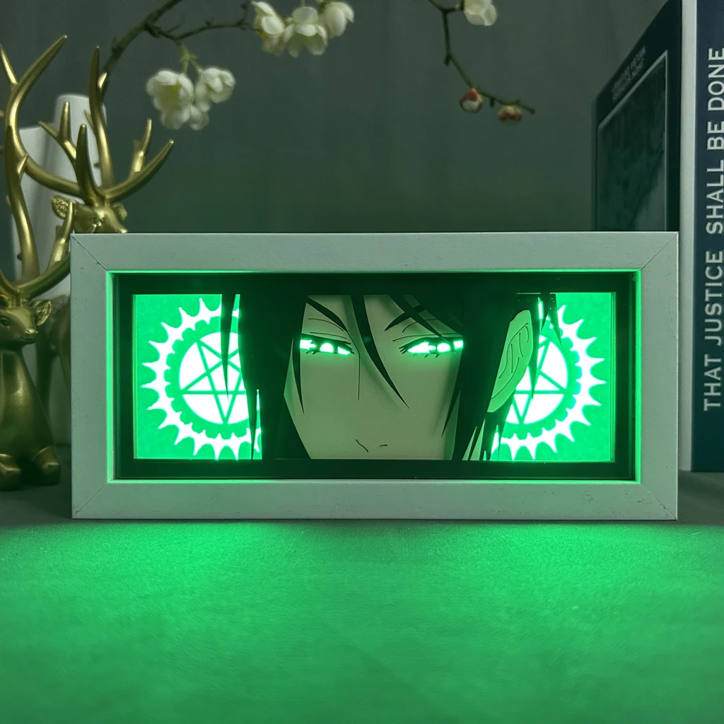 Black Butler Eye Face Lamp Anime Light Box for Bedroom Decoration Lightbox 3d Paper Cut Diy Table Desk Lamp Manga Black Butler