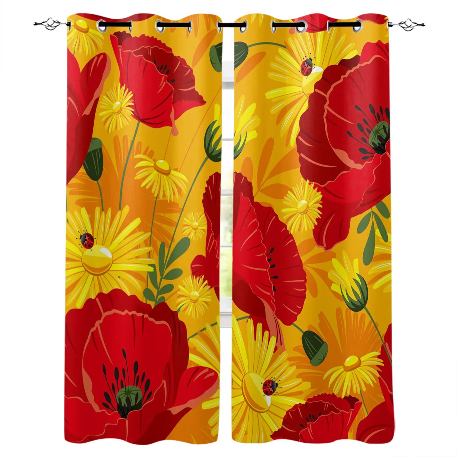 

Red Flower Poppy Daisy Blackout Curtains Window Curtains For Bedroom Living Room Decor Window Treatments