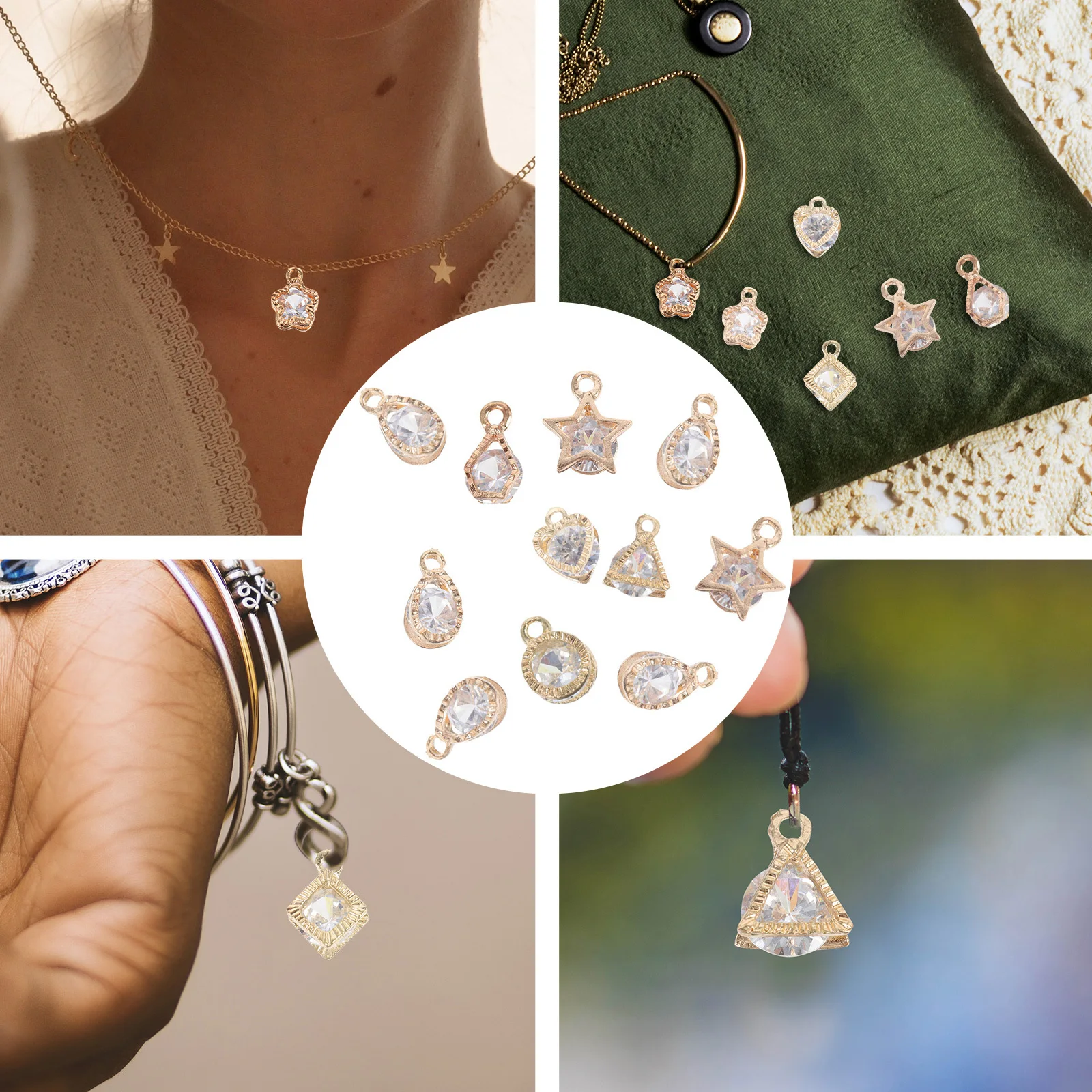 90Pcs Cubic Zircon Alloy Pendants DIY Charm for Earrings Necklace Bracelet Accessories Jewelry Craft Supplies DIY Material