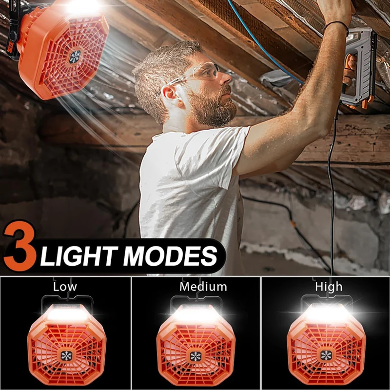 Per Black & Decker 18v Batteria Ventilatore portatile Ventilatore da campeggio remoto con 3 impostazioni di velocità ad alta efficienza energetica e luce LED dimmerabile