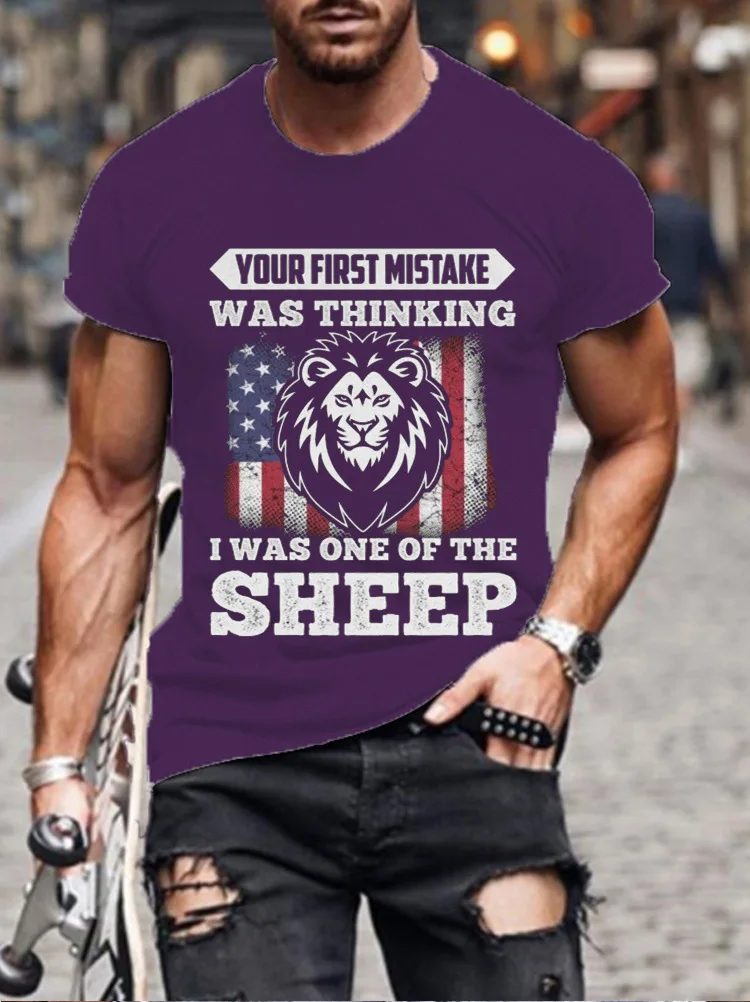 2024 NEW Your First Mistake Was Thingking I Was One The Sheep Lion America Flag Shirt T-Shirt graphics oversized T-shirt men