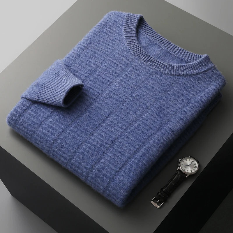 100%pure cashmere men's round neck pullover sweater autumn and winter knitted thick warm sweater solid color business casual top