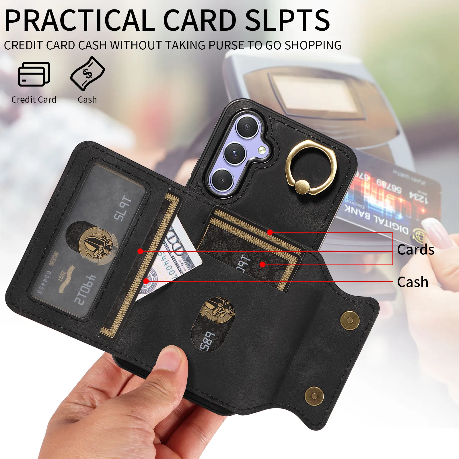 محفظة الجلد يشعر مكافحة قطرة رفع حلقة أغطية جلد قضية الهاتف لسامسونج غالاكسي A 42 43 51 53 54 72 73 91 #6