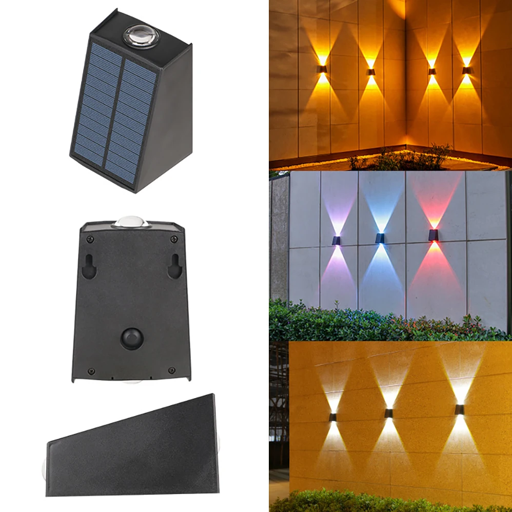 Lâmpada de parede solar LED com iluminação exterior, branco quente, branco puro, bateria de lítio RGB, IP65 impermeável, 3.7V, 1200mA