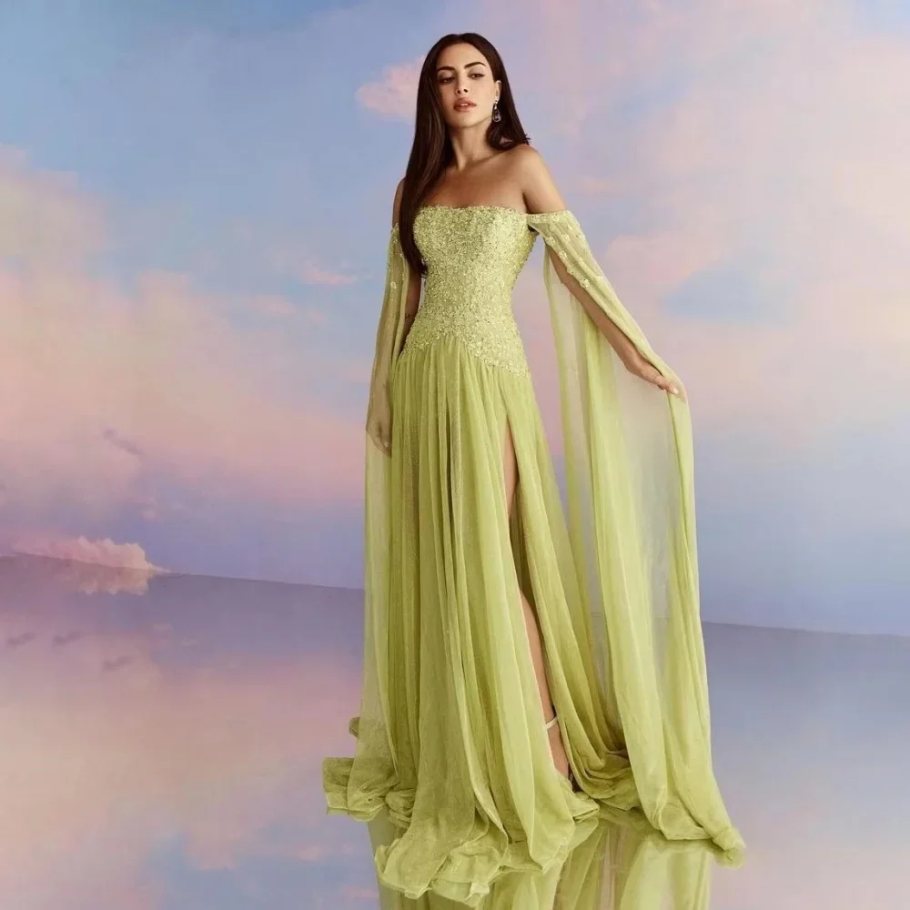 Abiti da ballo eleganti senza spalline Squisito decalcomania in pizzo Abito da donna senza maniche Abito da sera per feste Personalizzazione