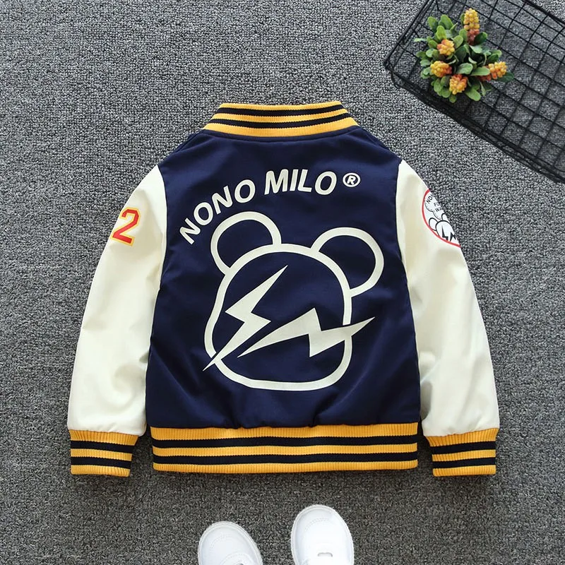 Autumn 2-12 Year Old Kids Boys Jacket Windbreaker Letter Cartoon Bear Outerwear Sports Casual Clothing Christmas Birthday Gift