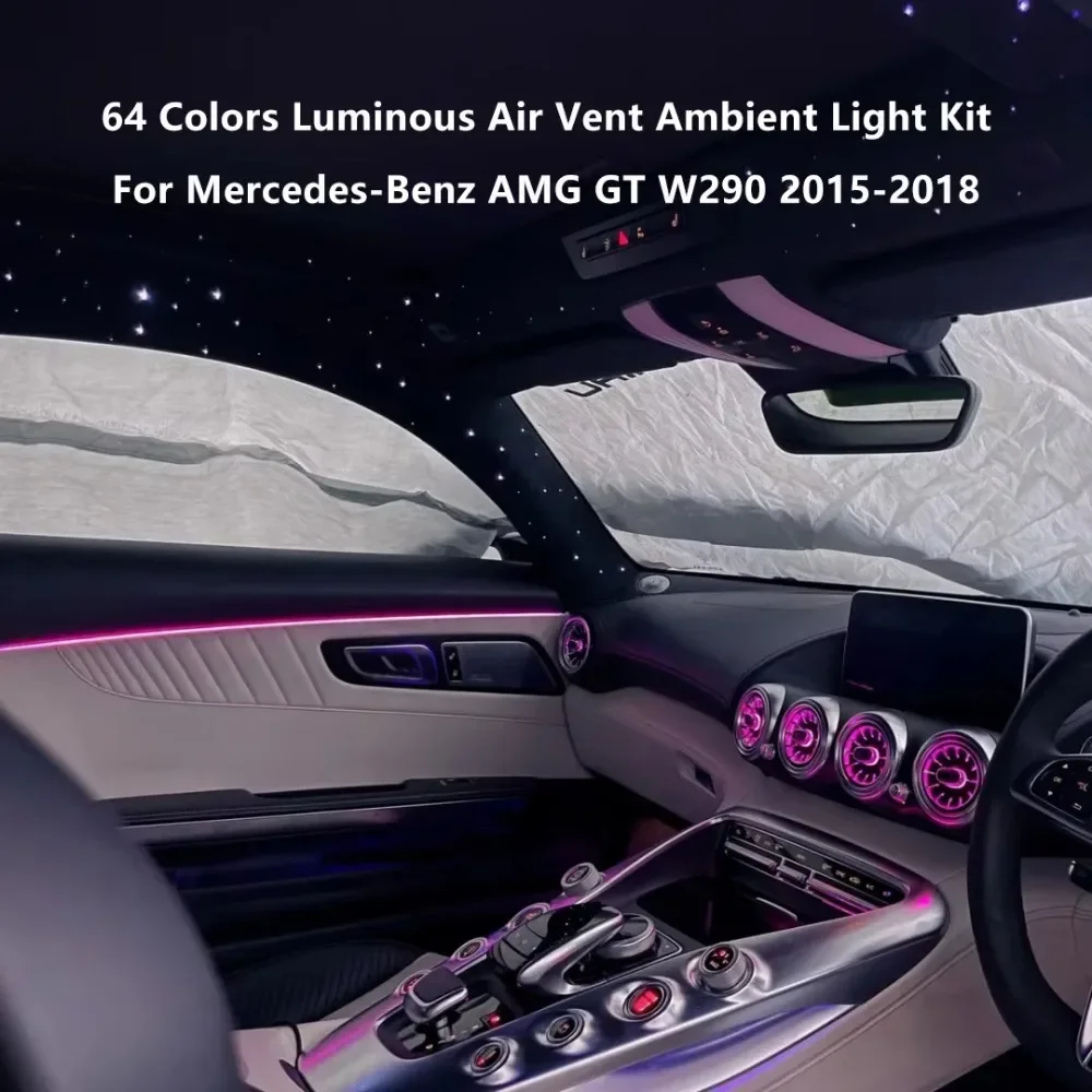 For Mercedes-Benz  AMG GT W290 C190 2015-2018 64 Colors 6Pcs Front Illuminated Air Outlet Foot Door Ambient Lights Kit