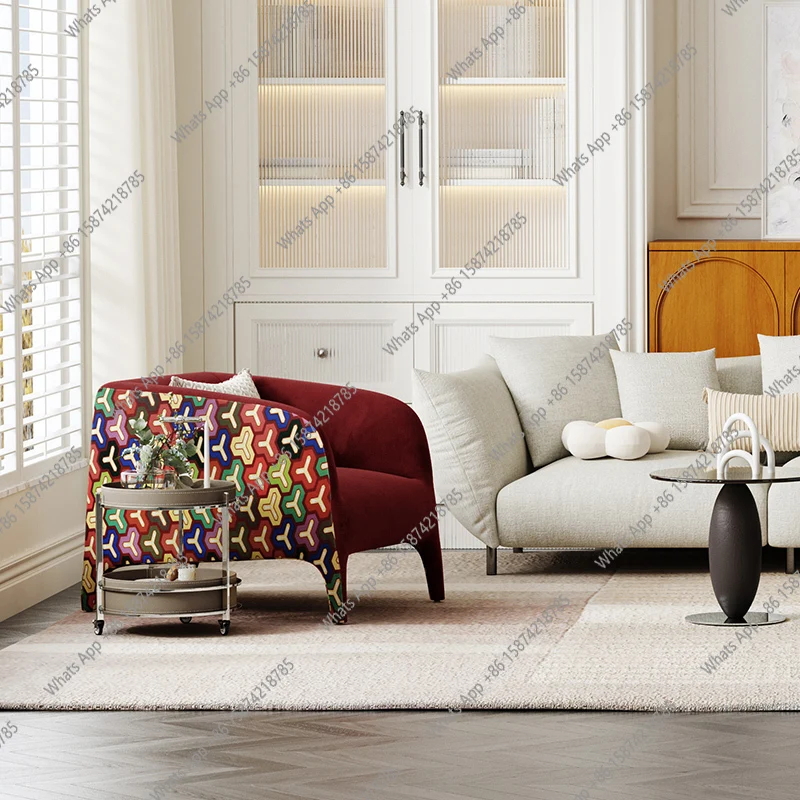 

Burgundy designer single art living room light luxury leisure chair home bedroom sofa chair