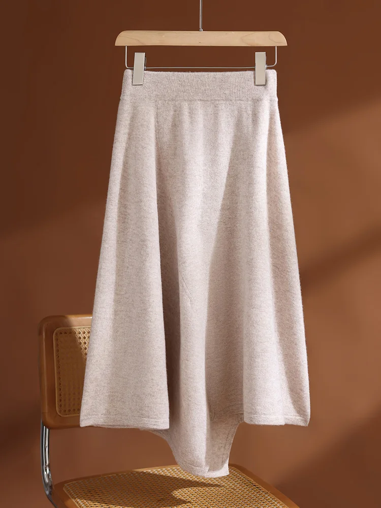 

TLOML New Women‘s 100% Merino Wool Skirt Grace Style Irregular Skirt Autumn Winter Soft Warm Cashmere Casual Fashion Long Skirt