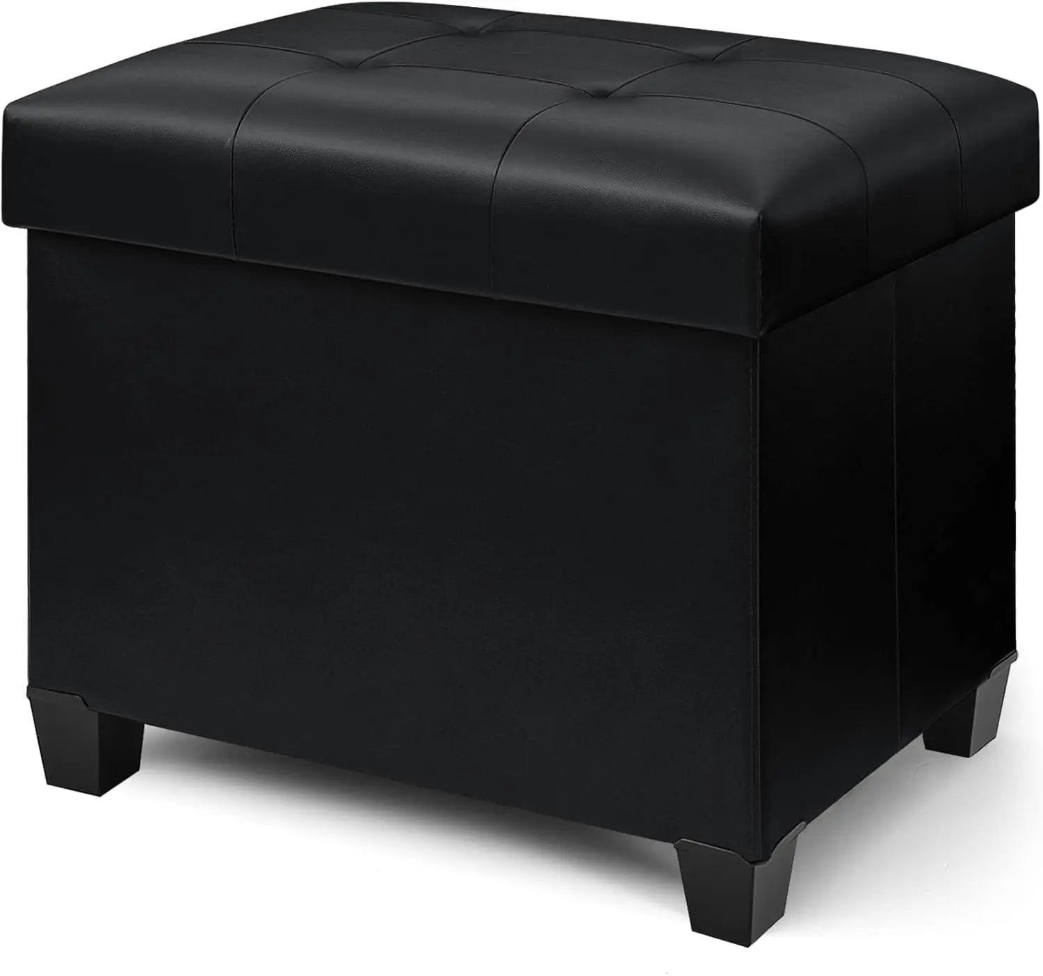 Ottoman with Storage, Rectangular Storage Ottoman, Faux Leather Ottomans with Legs for Living Room Bedroom Dorm(Jet Black)