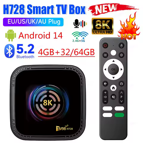 Android 14 Smart TV Box 4G 32/64G Media Player 8K HD Android Box with Remote Set Top Box BT5.0 WIFI Voice Remote Function