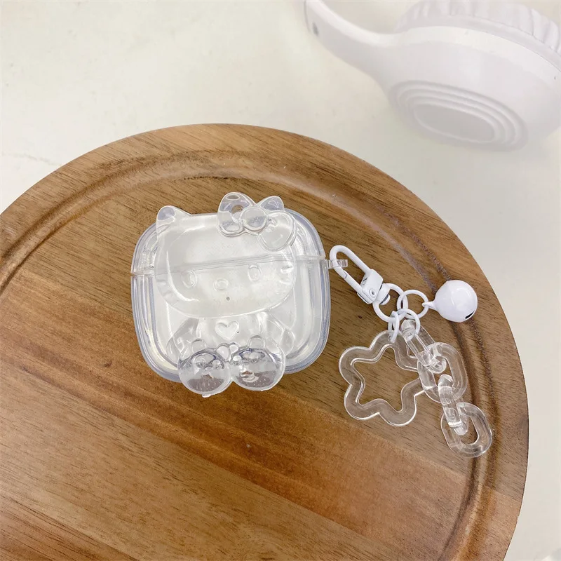 For Airpods 4 Case 2024,Hello Kitty Crystal Transparent With Small Bell Earphone Cover For Airpod 4 Case/Airpods Pro 2 Case Girl