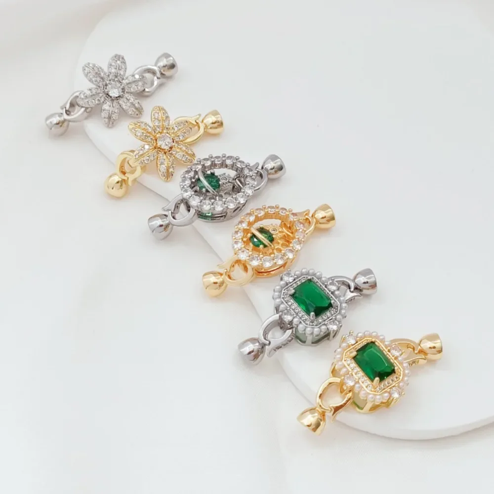 

DIY 18K Gold-plated Zirconium Emerald Crown Daisy Bracelet Clasp Finishing Link Clasp