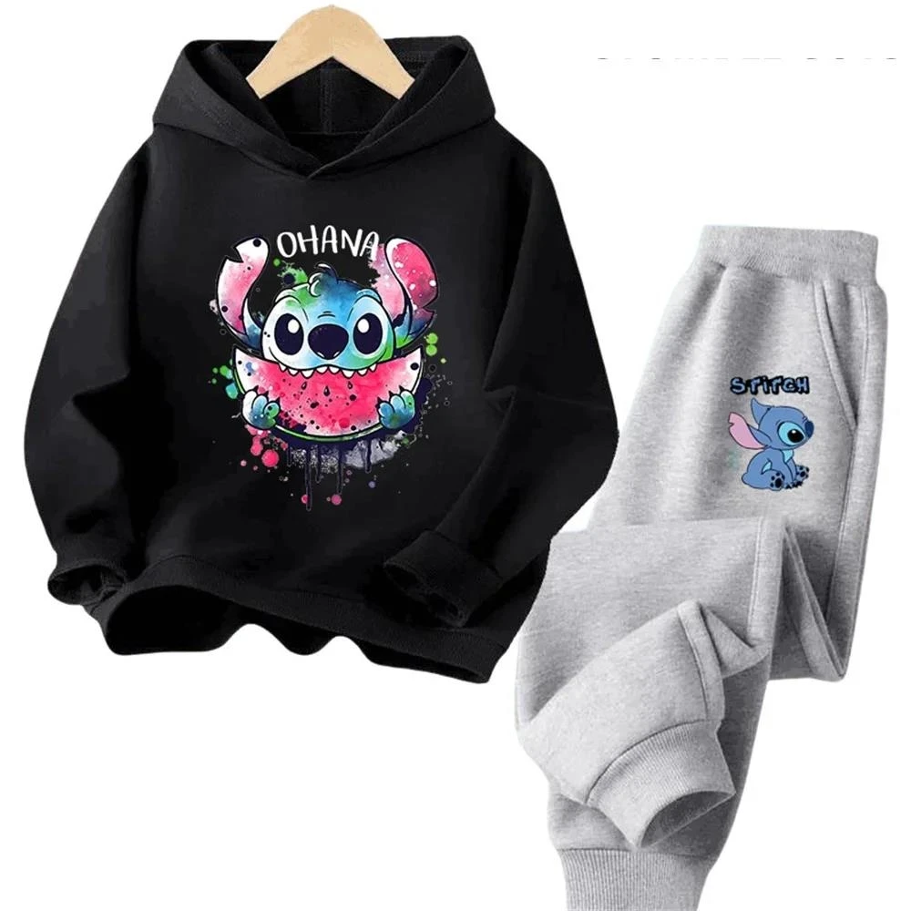 Children\'s Kawaii Stitch Children\'s Trucksuit Clothing 3-14 Years Old Boys and Girls Clothing Street Casual Sports Sweatshirt